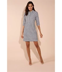 Jude Connally Susanna Petite Rattan Black Point Collar 3/4 Sleeve Polished Classic Shirt Dress