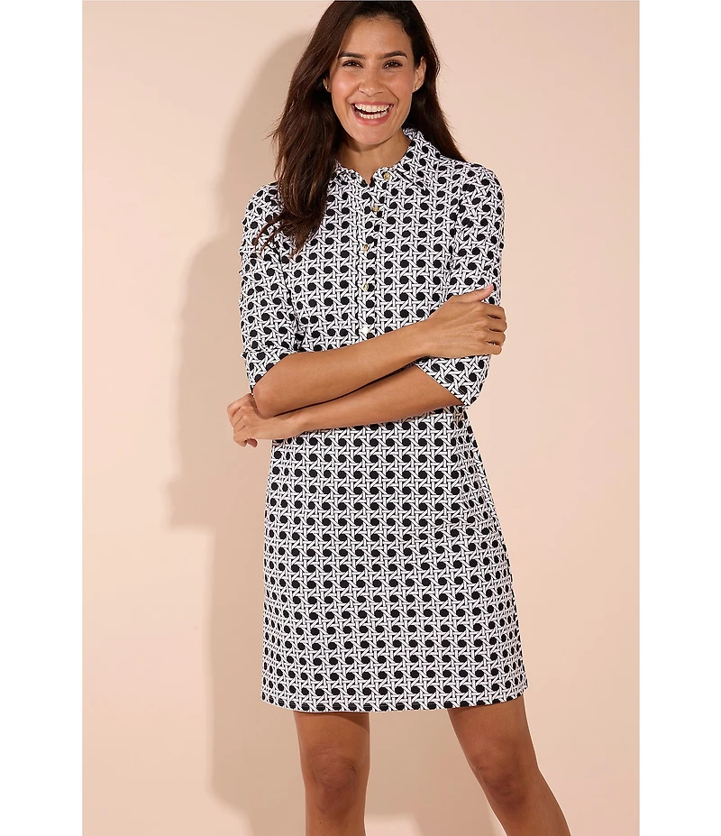 Jude Connally Susanna Petite Rattan Black Point Collar 3/4 Sleeve Polished Classic Shirt Dress