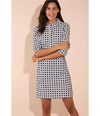 Jude Connally Susanna Petite Rattan Black Point Collar 3/4 Sleeve Polished Classic Shirt Dress