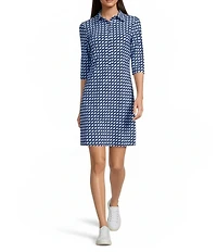 Jude Connally Susanna Square Dot Print Point Collar 3/4 Sleeve Polished Classic Shirt Dress