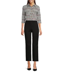 Jude Connally Sylvia Glen Plaid Print Knit Jude Cloth Point Collar Long Sleeve Button Front Top