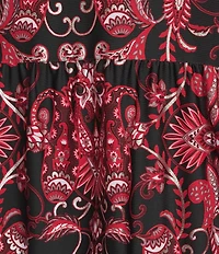 Jude Connally Tammi Paisley Amore Print Jude Cloth Stretch Knit Split V-Neck Ruffle Sleeve Tiered Dress