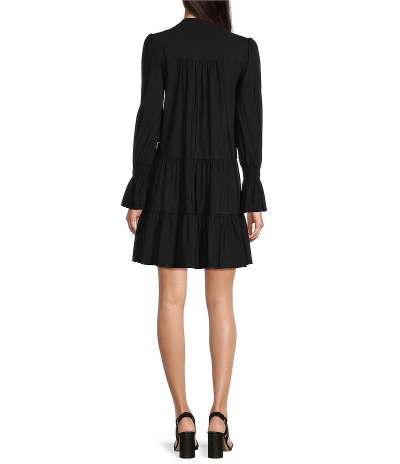 Jude Connally Tammi Stretch Jude Cloth Knit Split V-Neck Long Ruffled Sleeve Tiered Dress