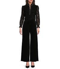 Jude Connally Teri Flocked Lace Scallop Ruffle Neck Long Sleeve Top