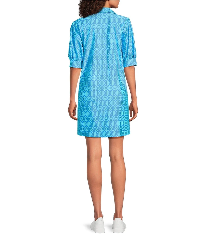 Jude Connally Tillie Bamboo Dot Seaglass Print Ultralight Jude Cloth Drape Crew Neck Cap Sleeve Dress