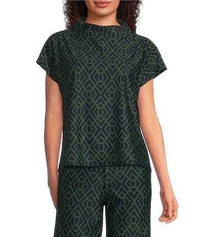 Jude Connally Tillie Garden Lattice Print Coordinating Ultralight Jude Cloth Drape Crew Neck Cap Sleeve Top