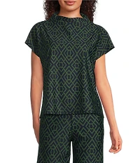 Jude Connally Tillie Garden Lattice Print Coordinating Ultralight Jude Cloth Drape Crew Neck Cap Sleeve Top