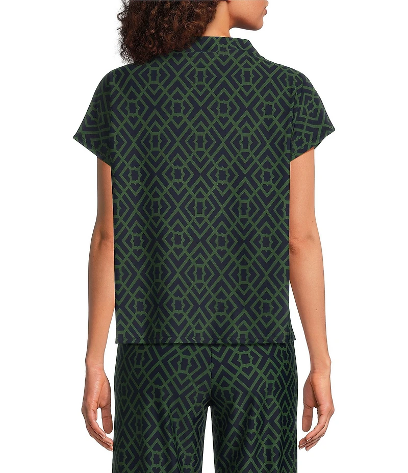 Jude Connally Tillie Garden Lattice Print Coordinating Ultralight Jude Cloth Drape Crew Neck Cap Sleeve Top