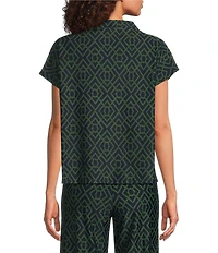 Jude Connally Tillie Garden Lattice Print Coordinating Ultralight Jude Cloth Drape Crew Neck Cap Sleeve Top