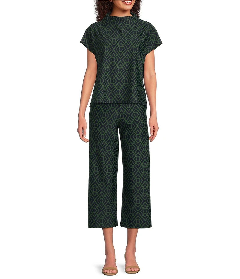 Jude Connally Tillie Garden Lattice Print Coordinating Ultralight Jude Cloth Drape Crew Neck Cap Sleeve Top