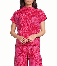 Jude Connally Tillie Painted Paisley Print Coordinating Ultralight Jude Cloth Drape Crew Neck Cap Sleeve Top
