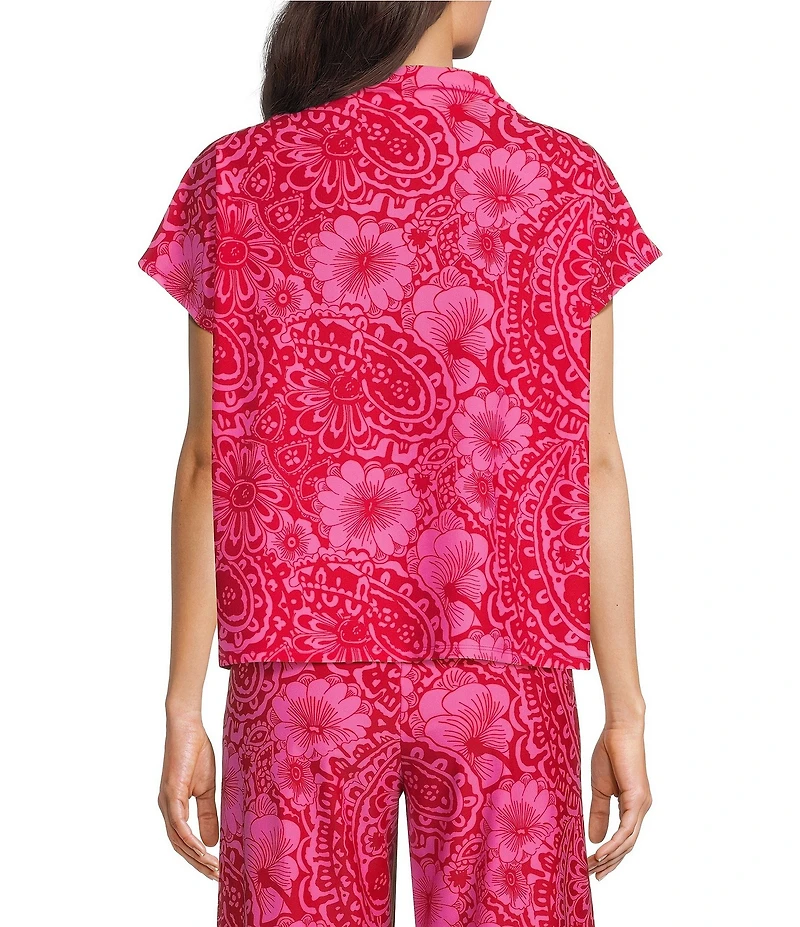 Jude Connally Tillie Painted Paisley Print Coordinating Ultralight Jude Cloth Drape Crew Neck Cap Sleeve Top
