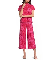 Jude Connally Tillie Painted Paisley Print Coordinating Ultralight Jude Cloth Drape Crew Neck Cap Sleeve Top
