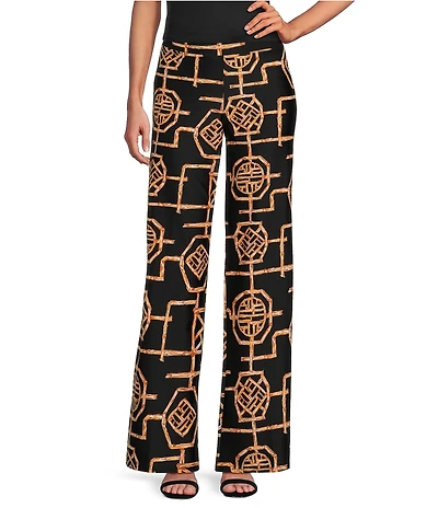 Jude Connally Trixie Jude Cloth Knit Bamboo Lattice Print Wide-Leg Pull-On Coordinating Pants