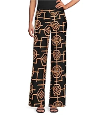 Jude Connally Trixie Jude Cloth Knit Bamboo Lattice Print Wide-Leg Pull-On Coordinating Pants