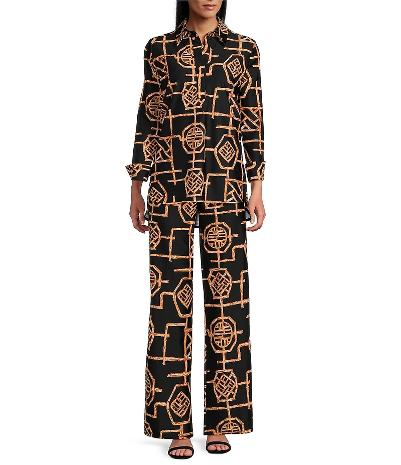 Jude Connally Trixie Jude Cloth Knit Bamboo Lattice Print Wide-Leg Pull-On Coordinating Pants
