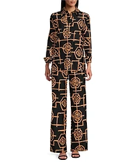 Jude Connally Trixie Jude Cloth Knit Bamboo Lattice Print Wide-Leg Pull-On Coordinating Pants