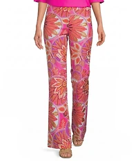 Jude Connally Trixie Jude Cloth Knit Stained Glass Print Wide-Leg Pull-On Pants
