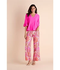 Jude Connally Trixie Jude Cloth Knit Stained Glass Print Wide-Leg Pull-On Pants