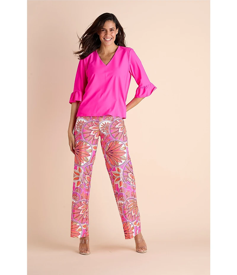 Jude Connally Trixie Jude Cloth Knit Stained Glass Print Wide-Leg Pull-On Pants