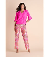 Jude Connally Trixie Jude Cloth Knit Stained Glass Print Wide-Leg Pull-On Pants