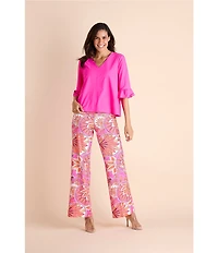 Jude Connally Trixie Jude Cloth Knit Stained Glass Print Wide-Leg Pull-On Pants