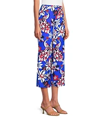Jude Connally Trixie Twirling Peacock Print Stretch Knit Wide Leg Cropped Coordinating Pull-On Pants