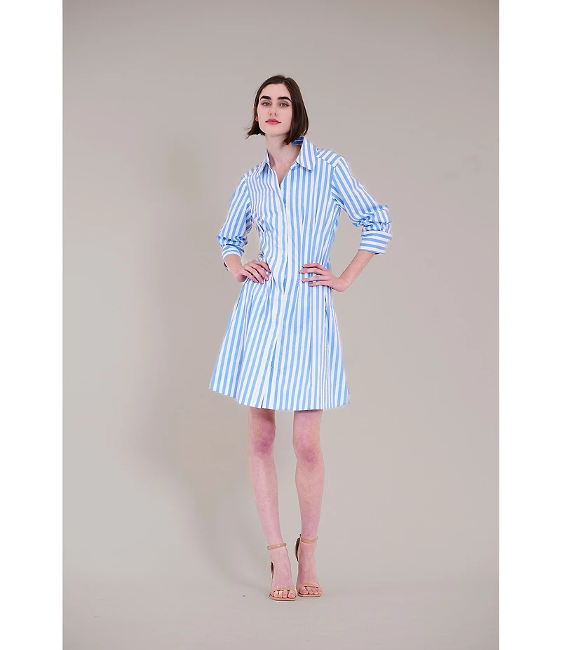Julia Jordan 3/4 Sleeve Stripe Short Shirt Dress