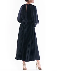 Julia Jordan Balloon Sleeve Pleated Satin Midi Dress