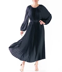 Julia Jordan Balloon Sleeve Pleated Satin Midi Dress