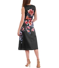 Julia Jordan Boat Neck Floral Print Belted A-Line Midi Dress