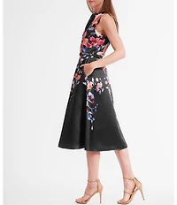 Julia Jordan Boat Neck Floral Print Belted A-Line Midi Dress