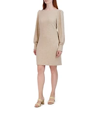 Julia Jordan Boat Neck Long Balloon Sleeve Above Knee Knit Dress