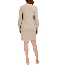 Julia Jordan Boat Neck Long Balloon Sleeve Above Knee Knit Dress