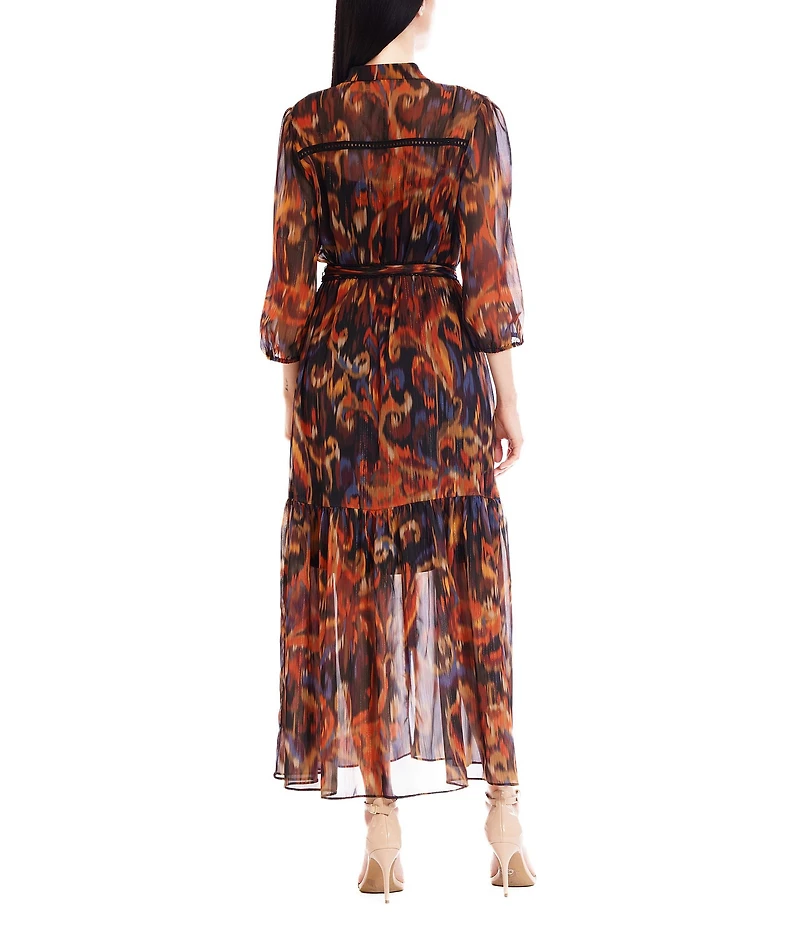 Julia Jordan Chiffon Collar Neckline 3/4 Sleeve With Self Tie Sash Maxi Shirt Dress