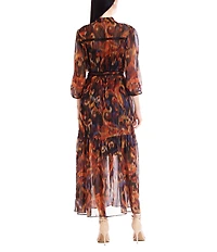 Julia Jordan Chiffon Collar Neckline 3/4 Sleeve With Self Tie Sash Maxi Shirt Dress