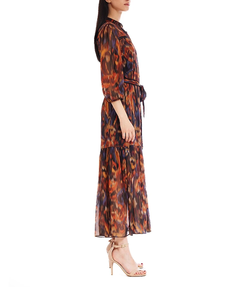 Julia Jordan Chiffon Collar Neckline 3/4 Sleeve With Self Tie Sash Maxi Shirt Dress