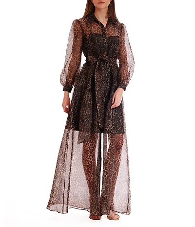 Julia Jordan Chiffon Long Sleeve Animal Print Belted Shirt Dress