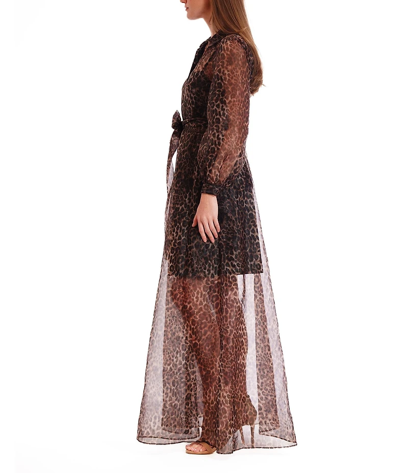 Julia Jordan Chiffon Long Sleeve Animal Print Belted Shirt Dress
