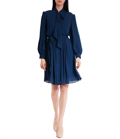Julia Jordan Chiffon Long Sleeve Waist & Neck Tie A-Line Dress
