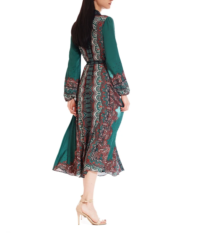 Julia Jordan Collar Neckline Long Sleeve Printed Midi Shirt Dress