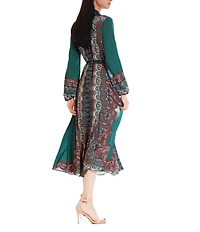 Julia Jordan Collar Neckline Long Sleeve Printed Midi Shirt Dress