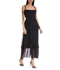 Julia Jordan Dotted Tie Shoulder Sleeveless Ruffle Trim Dress