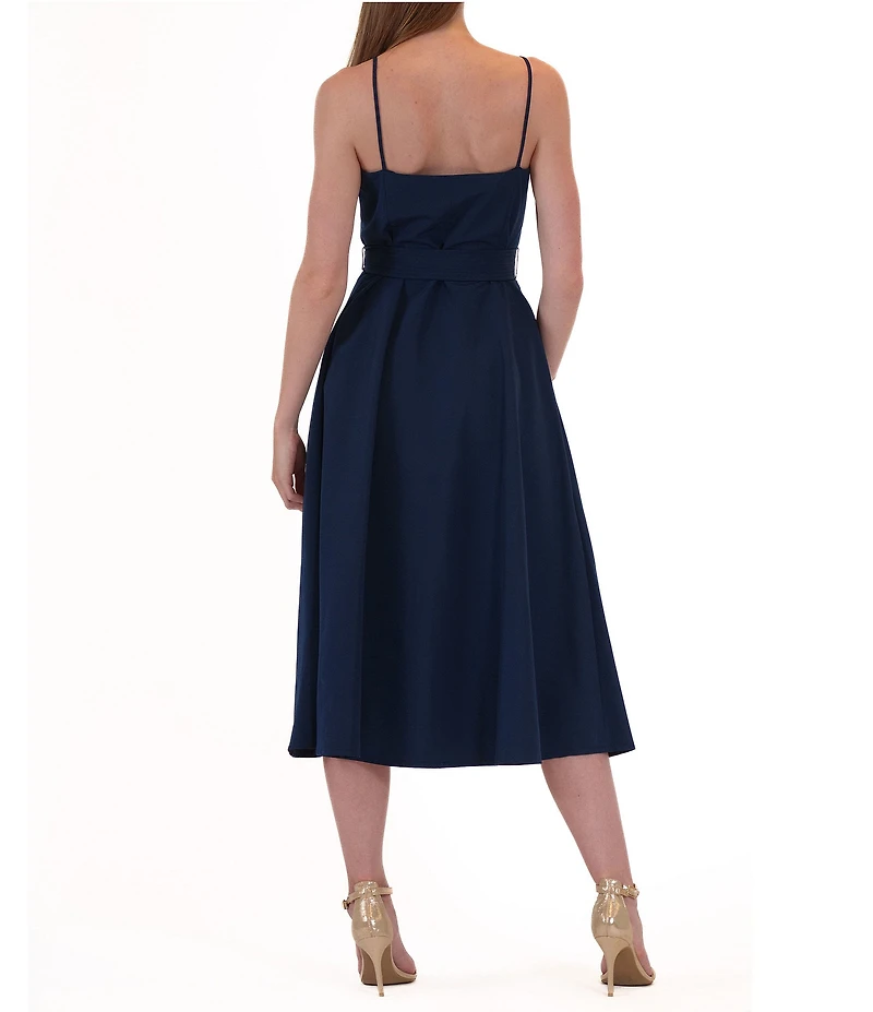 Julia Jordan Faille Square Neck Sleeveless Button Up Belted A-Line Midi Dress