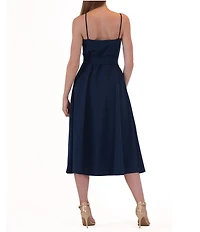 Julia Jordan Faille Square Neck Sleeveless Button Up Belted A-Line Midi Dress