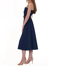 Julia Jordan Faille Square Neck Sleeveless Button Up Belted A-Line Midi Dress