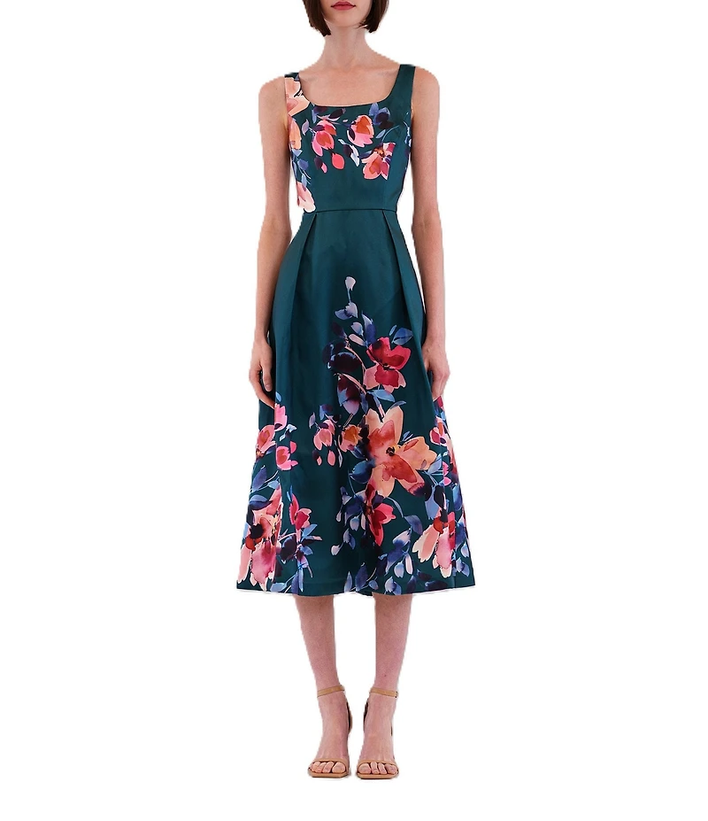 Julia Jordan Floral Print Mikado Midi Gown