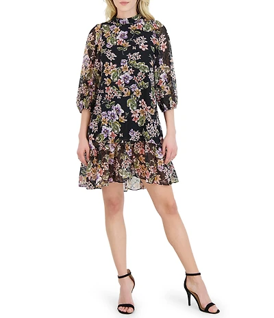 Julia Jordan Floral Print Mock Neck Short Dress