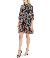 Julia Jordan Floral Print Mock Neck Short Dress