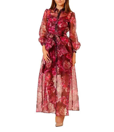 Julia Jordan Floral Print Organza Long Sleeve Shirt Dress